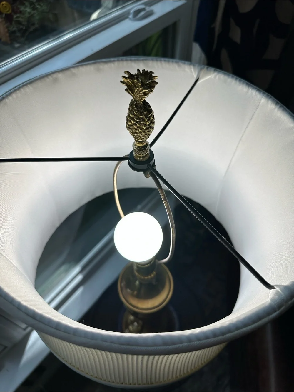 Vintage Urn Shaped Brass Table Lamp with White Pleated Shade